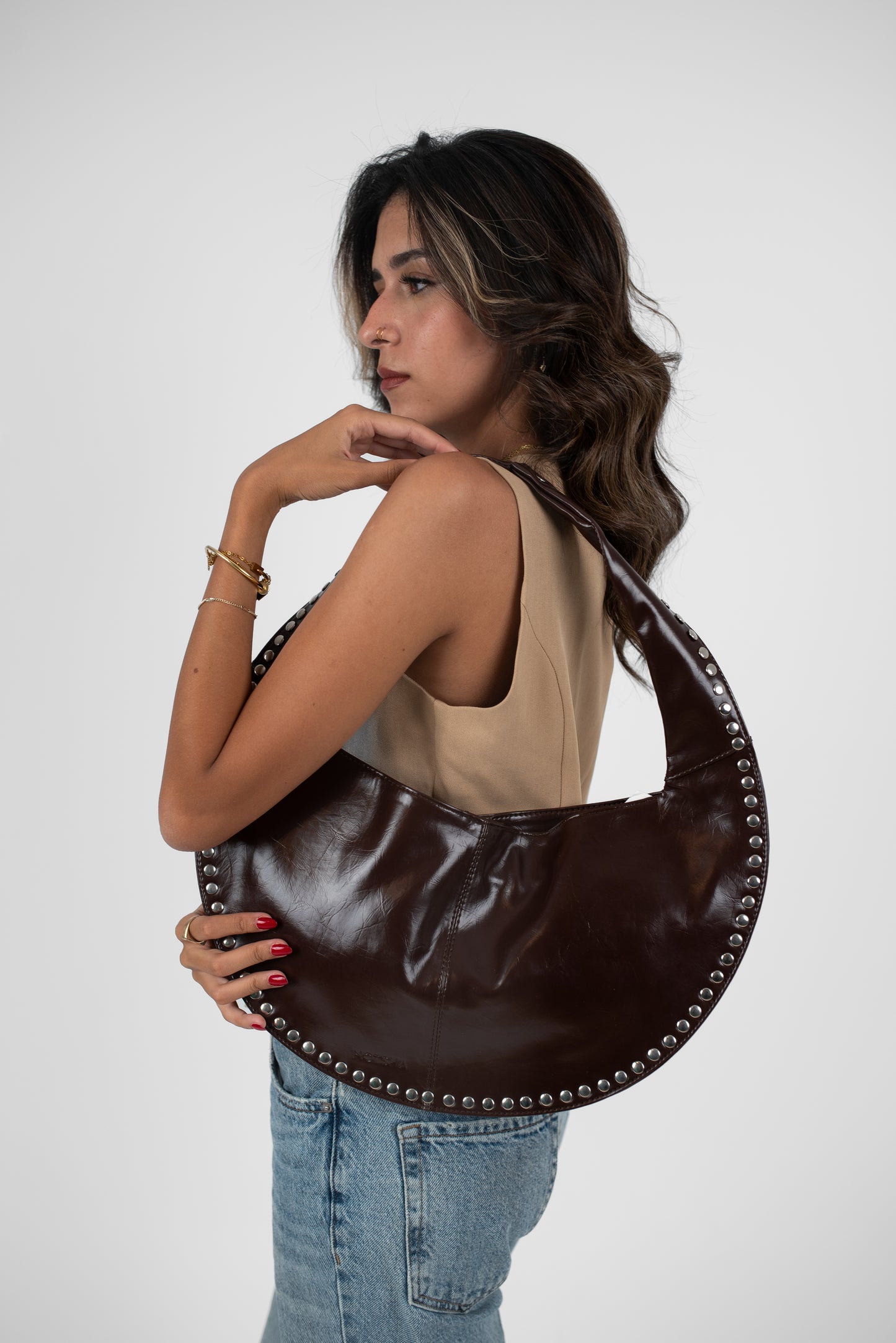 Brown Shiny Leather Luna Bag