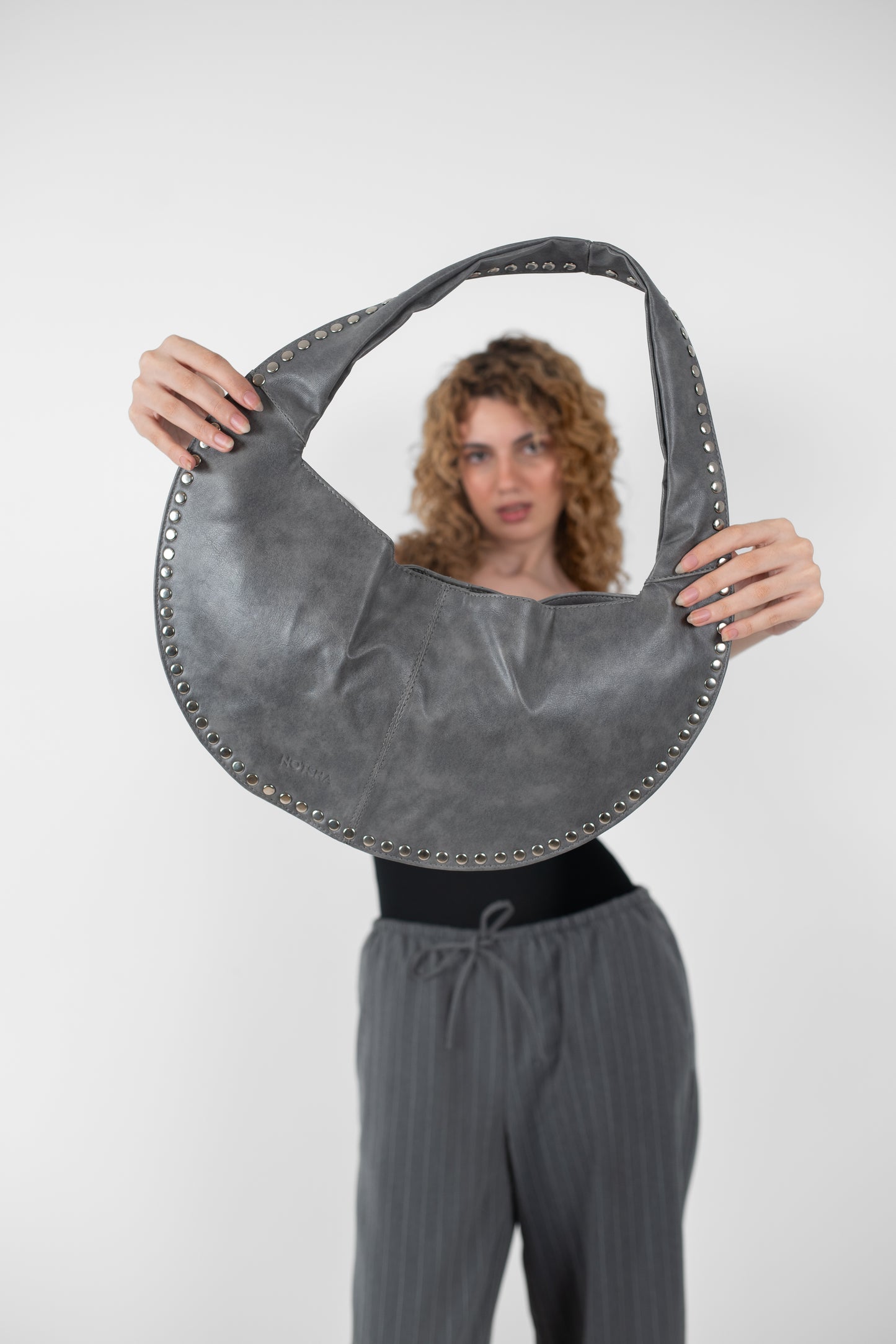 Grey Leather Luna Bag