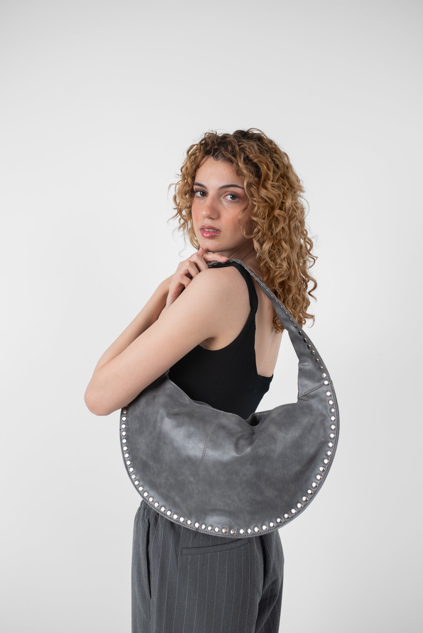 Grey Leather Luna Bag