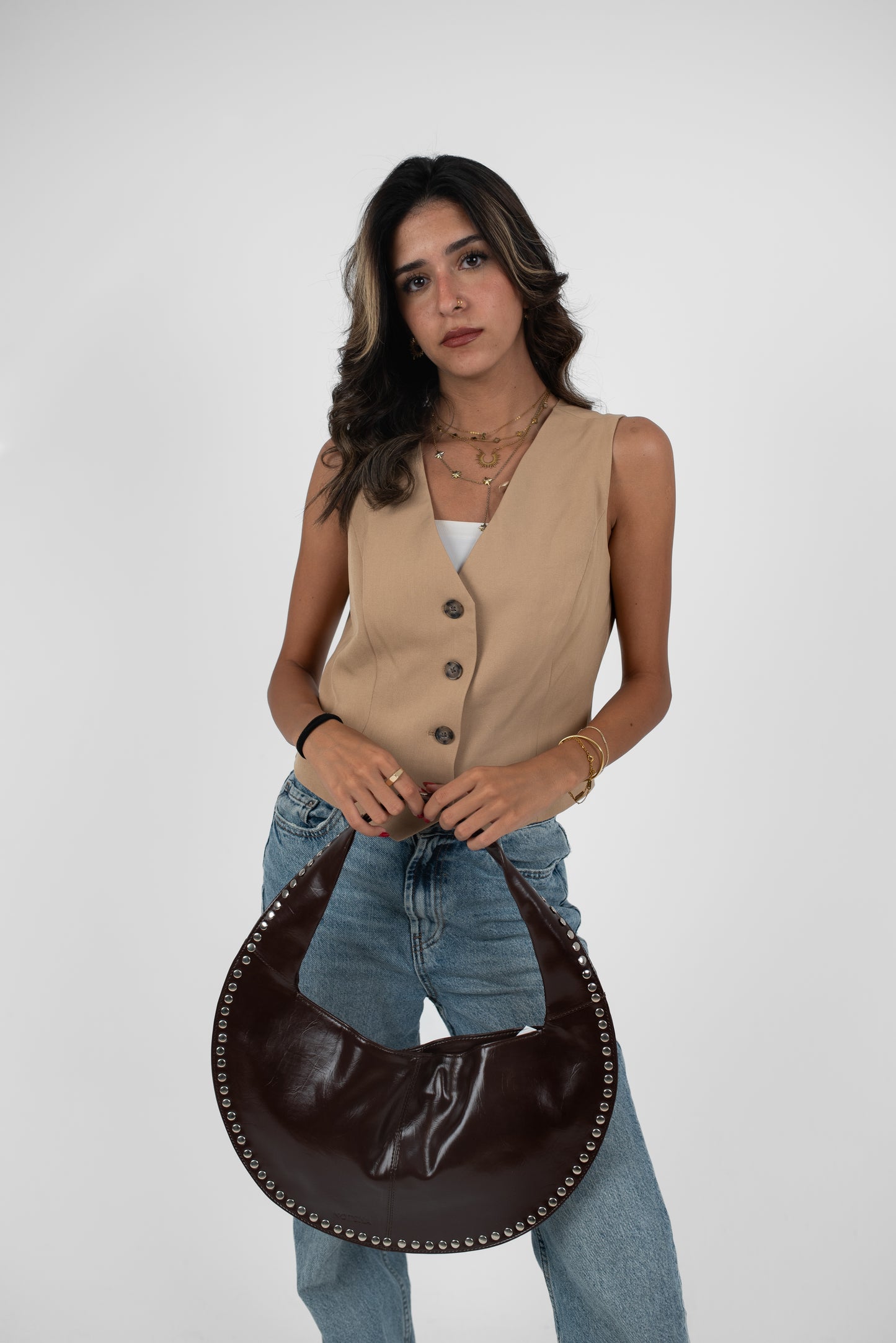 Brown Shiny Leather Luna Bag