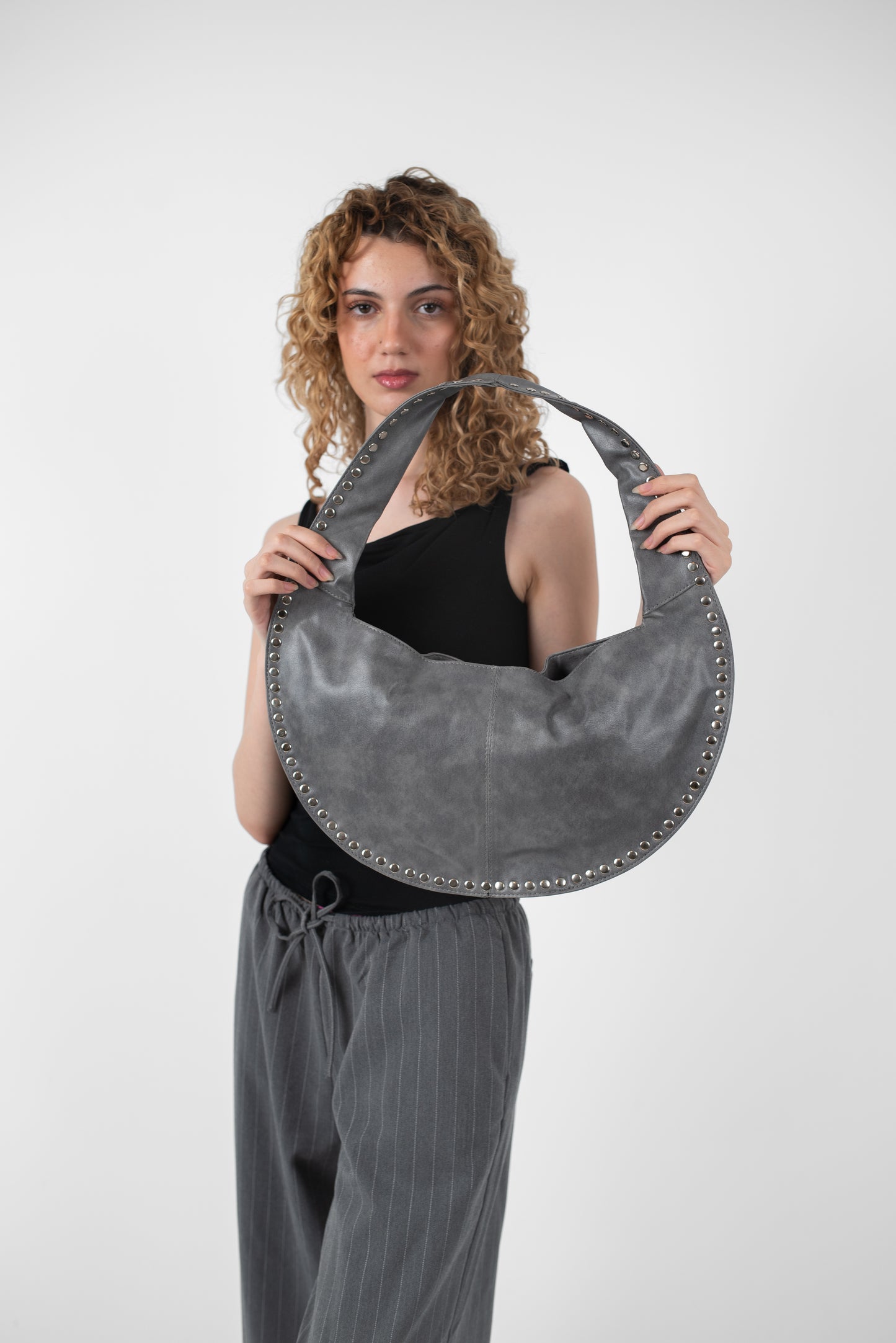 Grey Leather Luna Bag