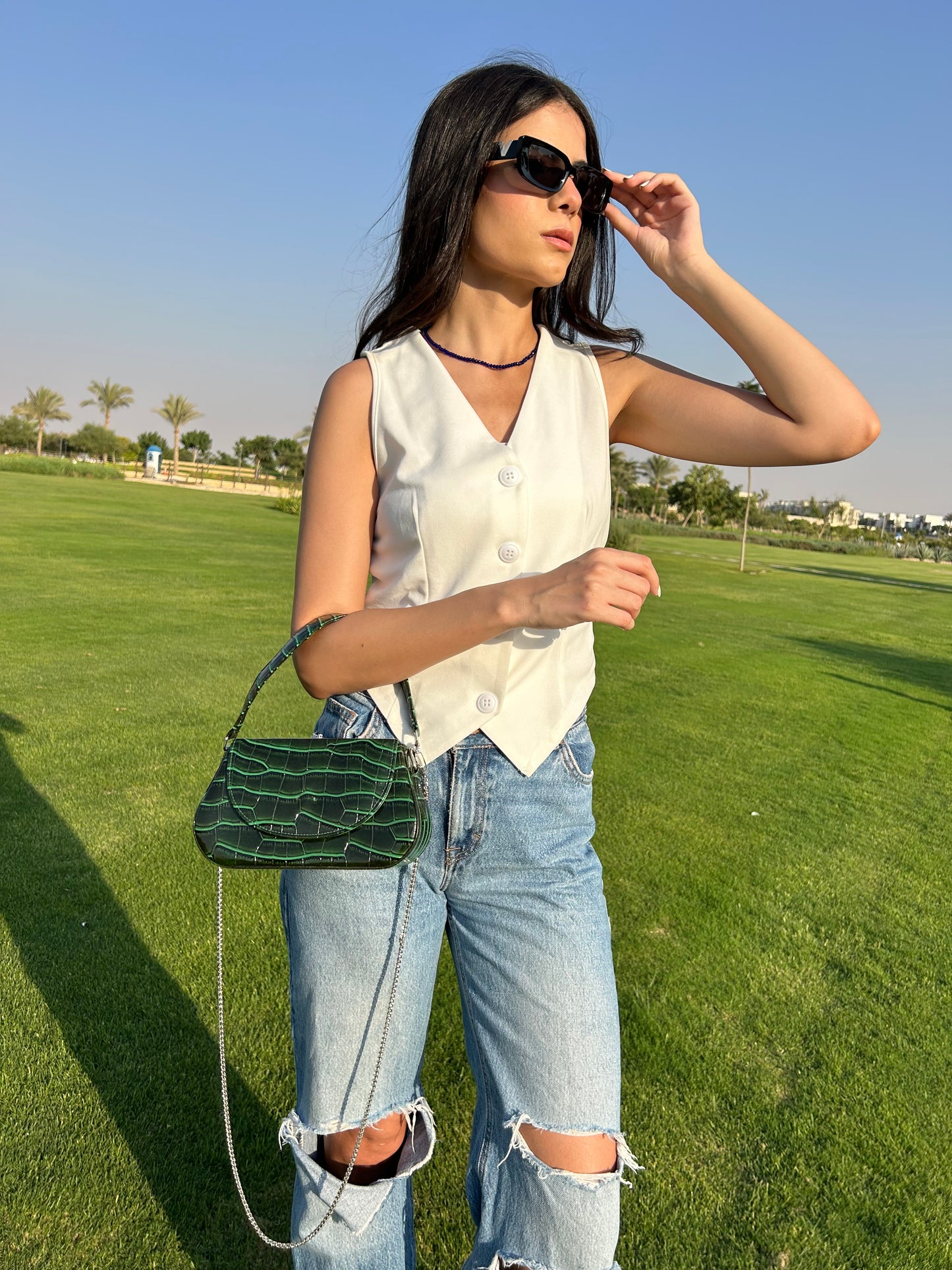 Green Leather Wave Bag