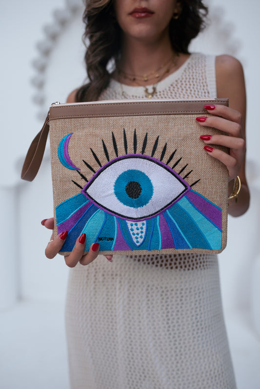 Purple with baby blue Evil Eye