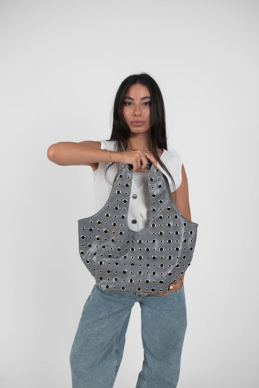 Grey Alura Leather Bag