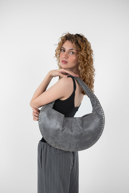 Grey Leather Luna Bag