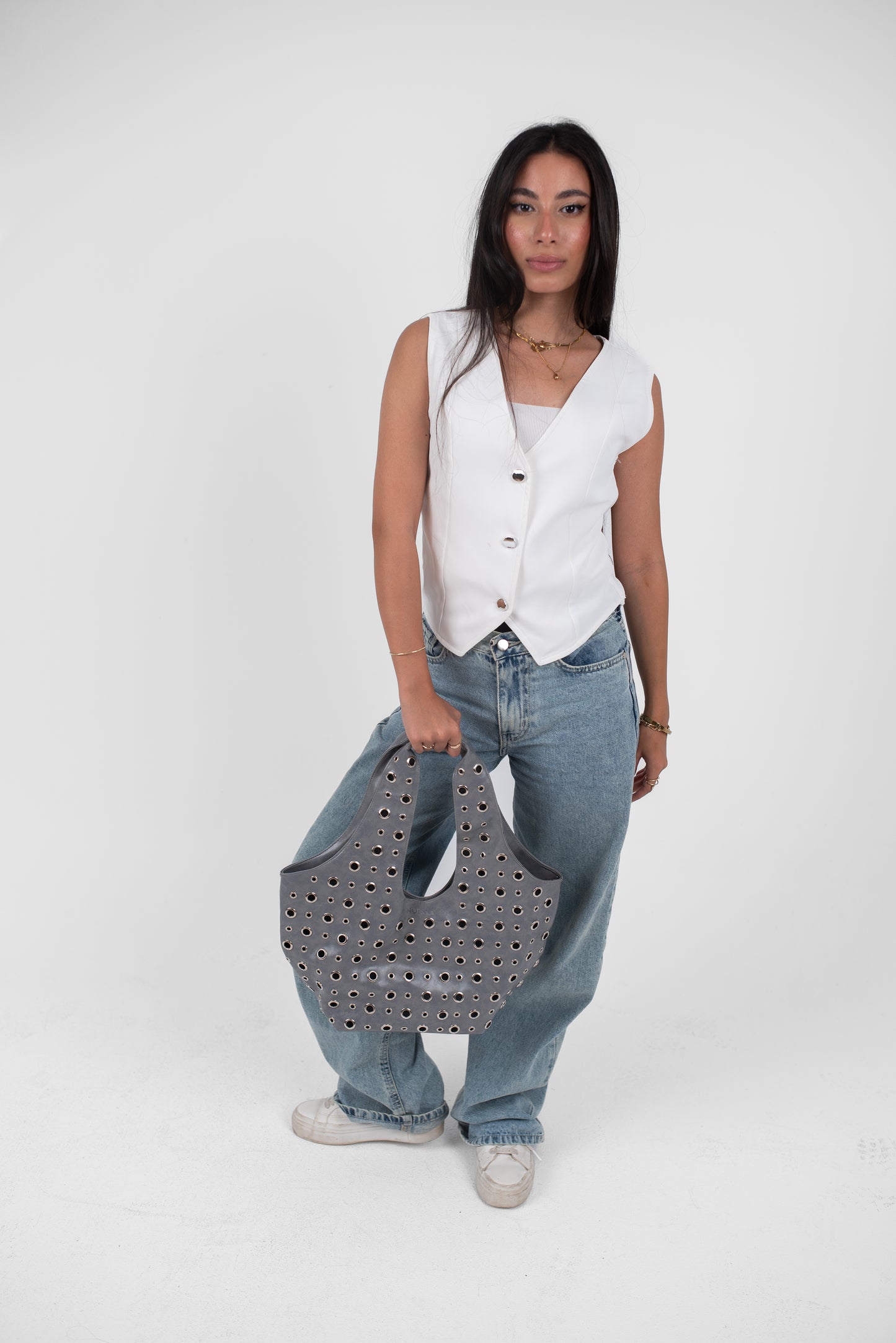 Grey Alura Leather Bag