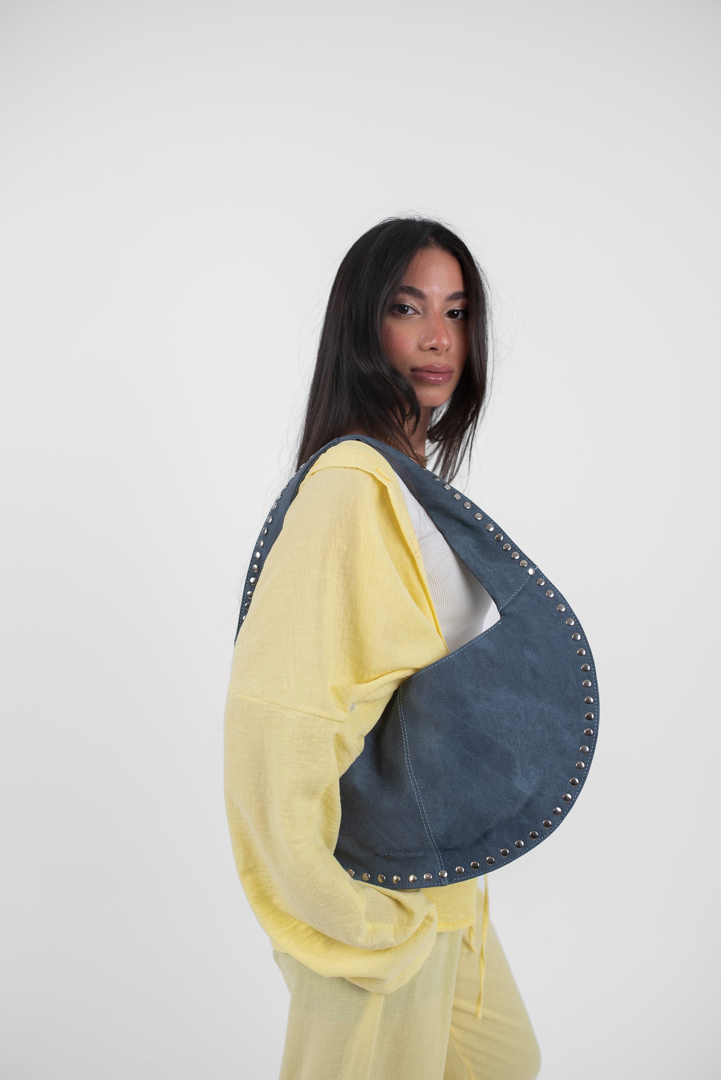 Blue Denim Jeans Leather Luna Bag