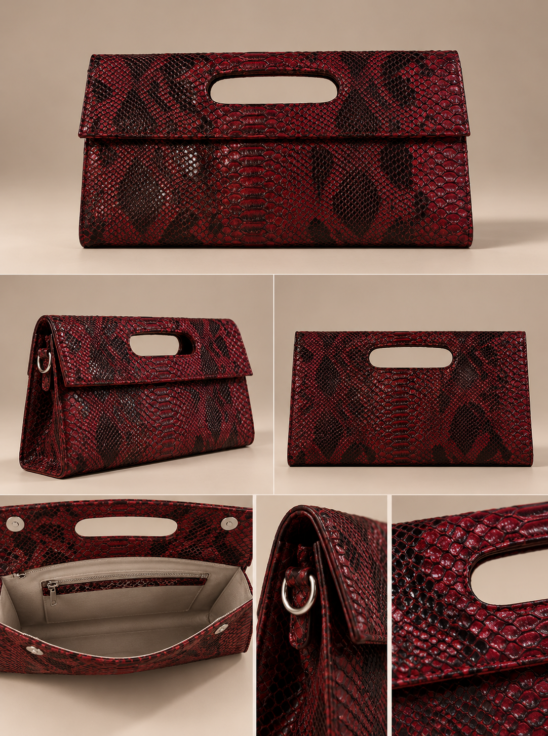 Burgundy snake leather Clutch