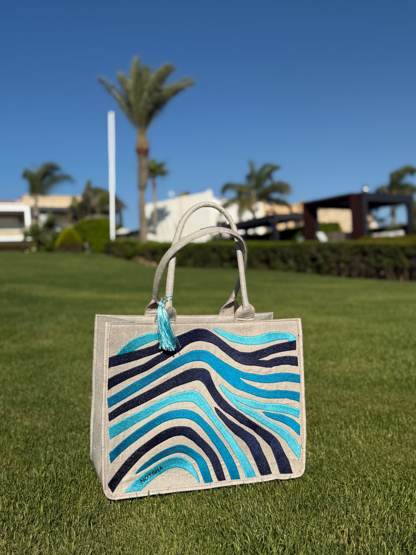 A serene wave of deep ocean navy, turquoise, and sky blue - Large