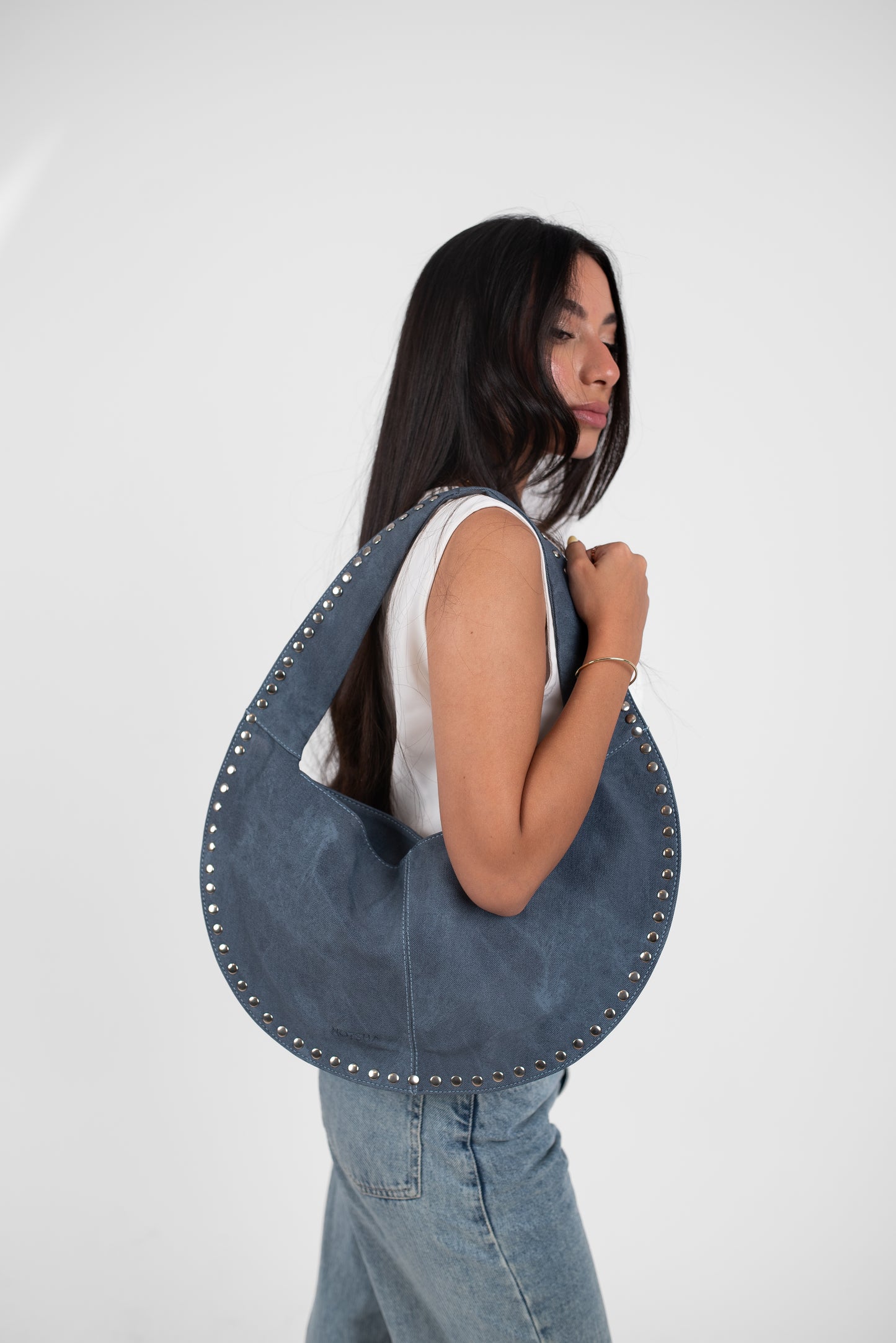 Blue Denim Jeans Leather Luna Bag