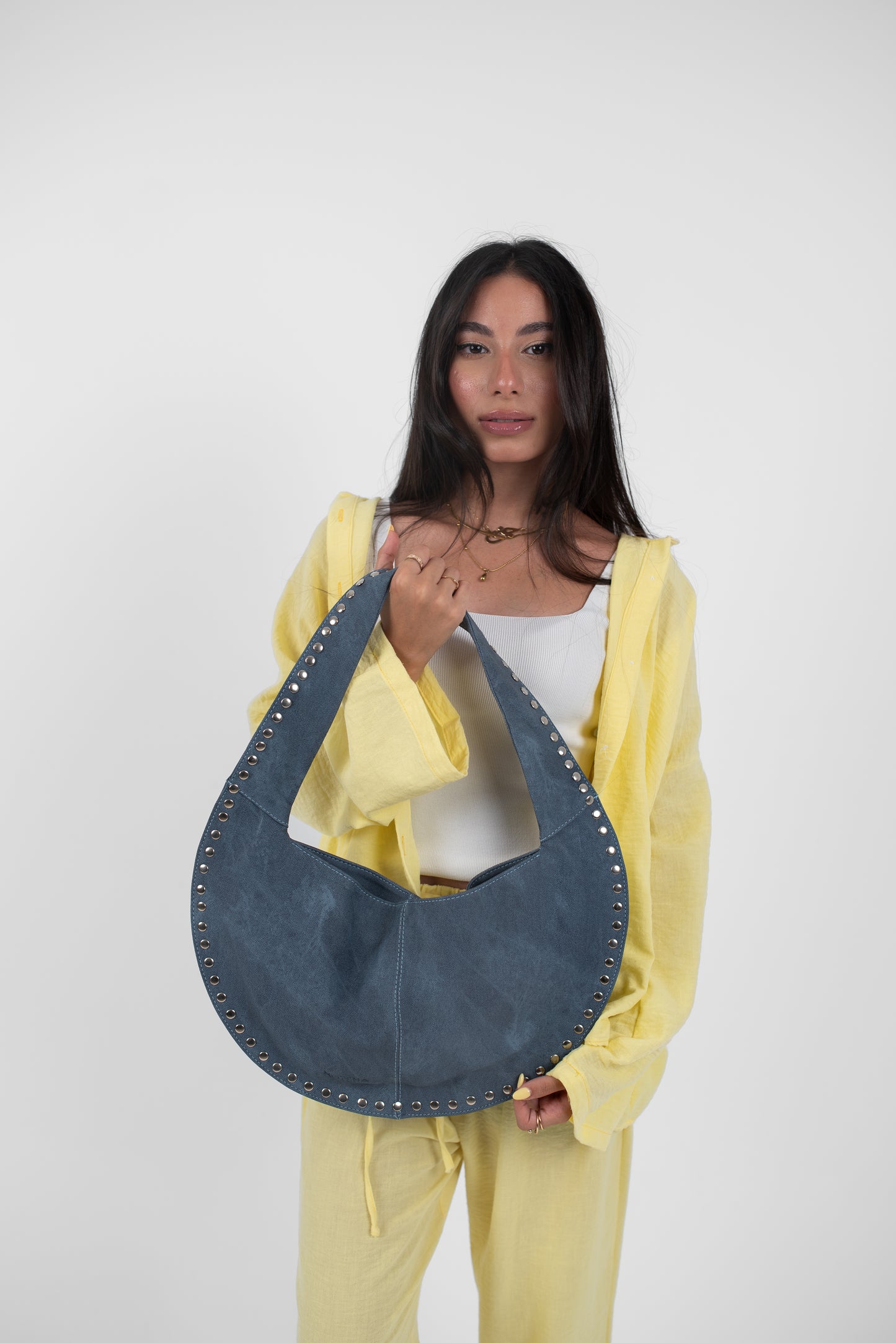 Blue Denim Jeans Leather Luna Bag