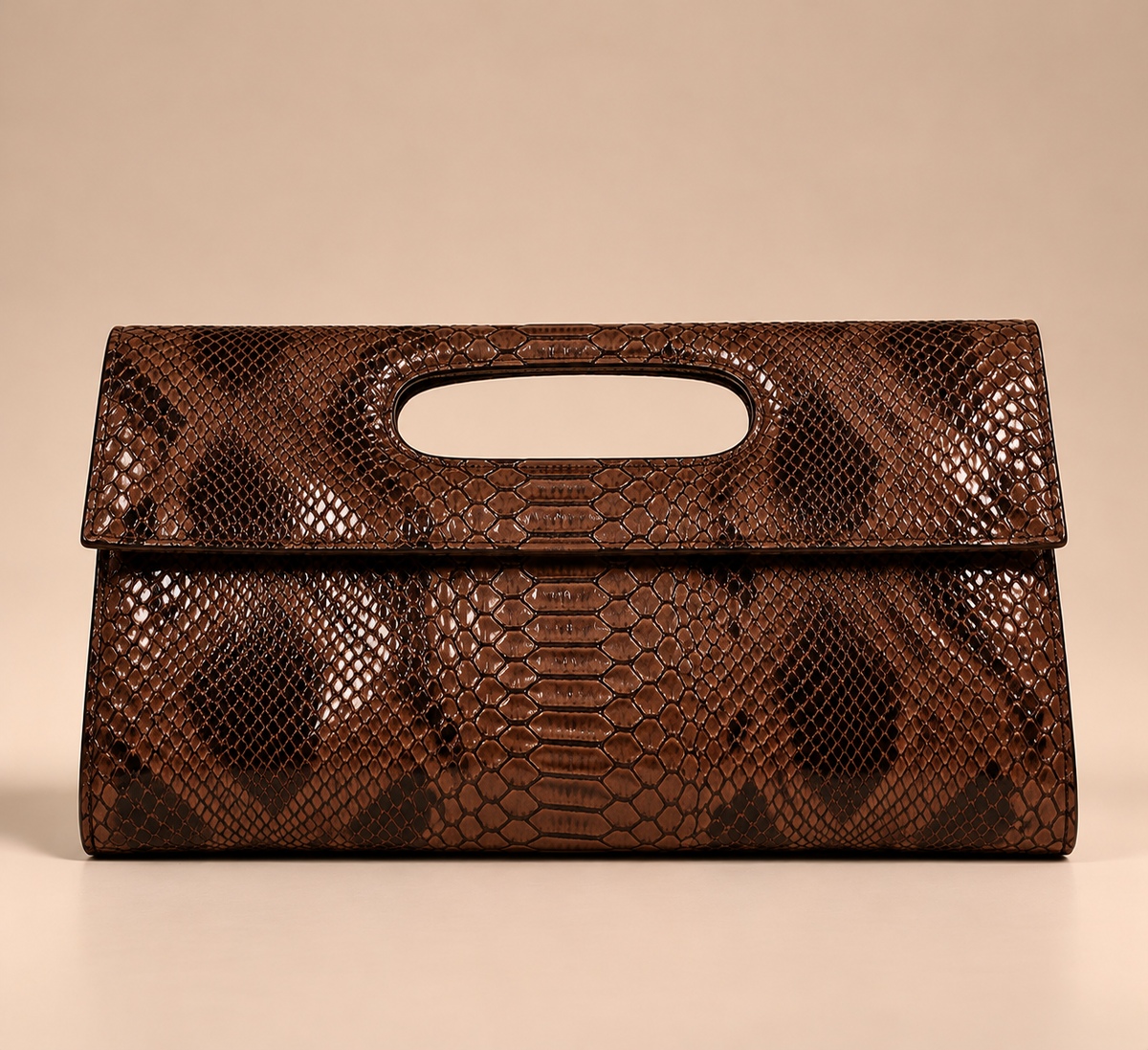 Brown Snake Leather Clutch