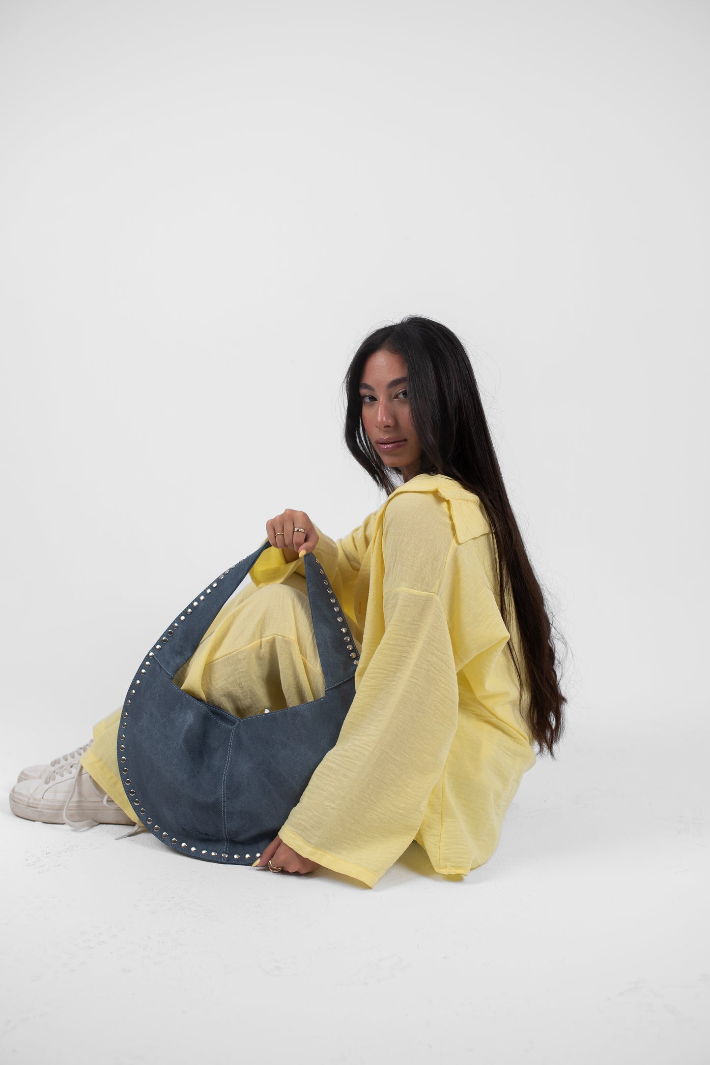 Blue Denim Jeans Leather Luna Bag