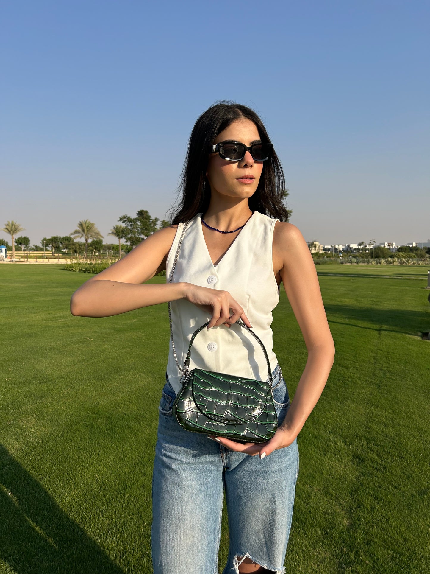 Green Leather Wave Bag