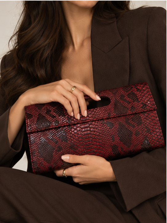 Burgundy snake leather Clutch