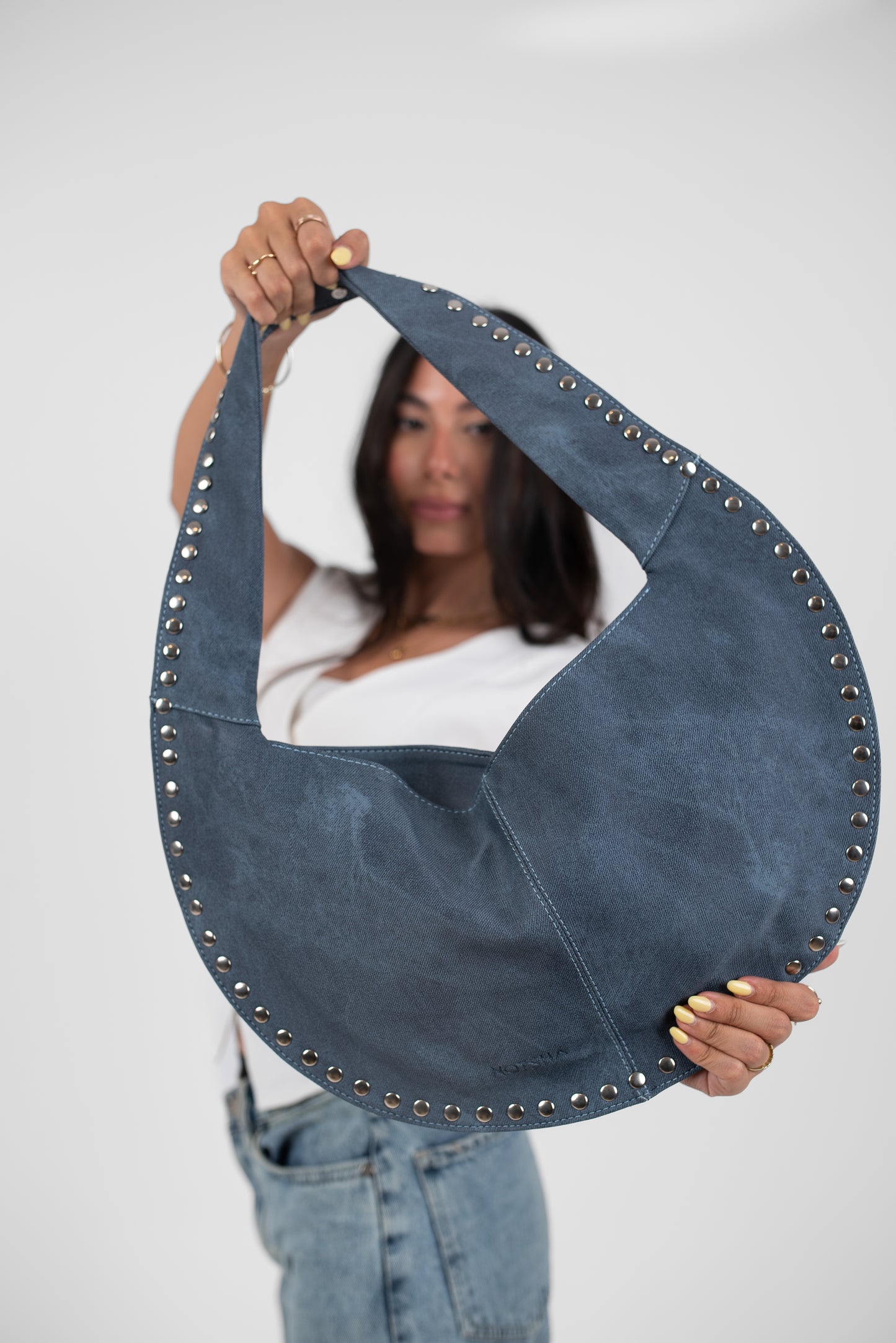 Blue Denim Jeans Leather Luna Bag