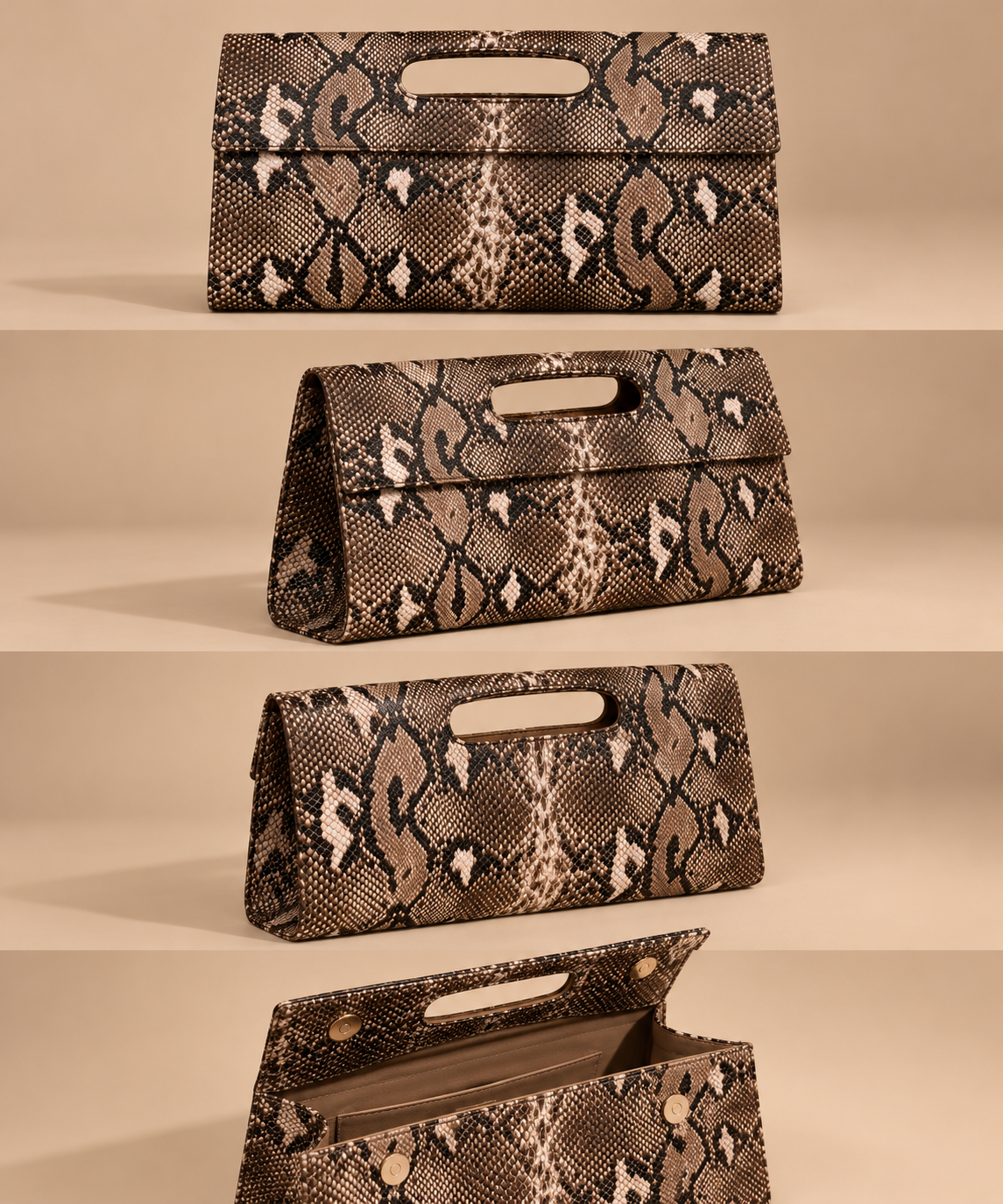 Beige Snake Print Clutch