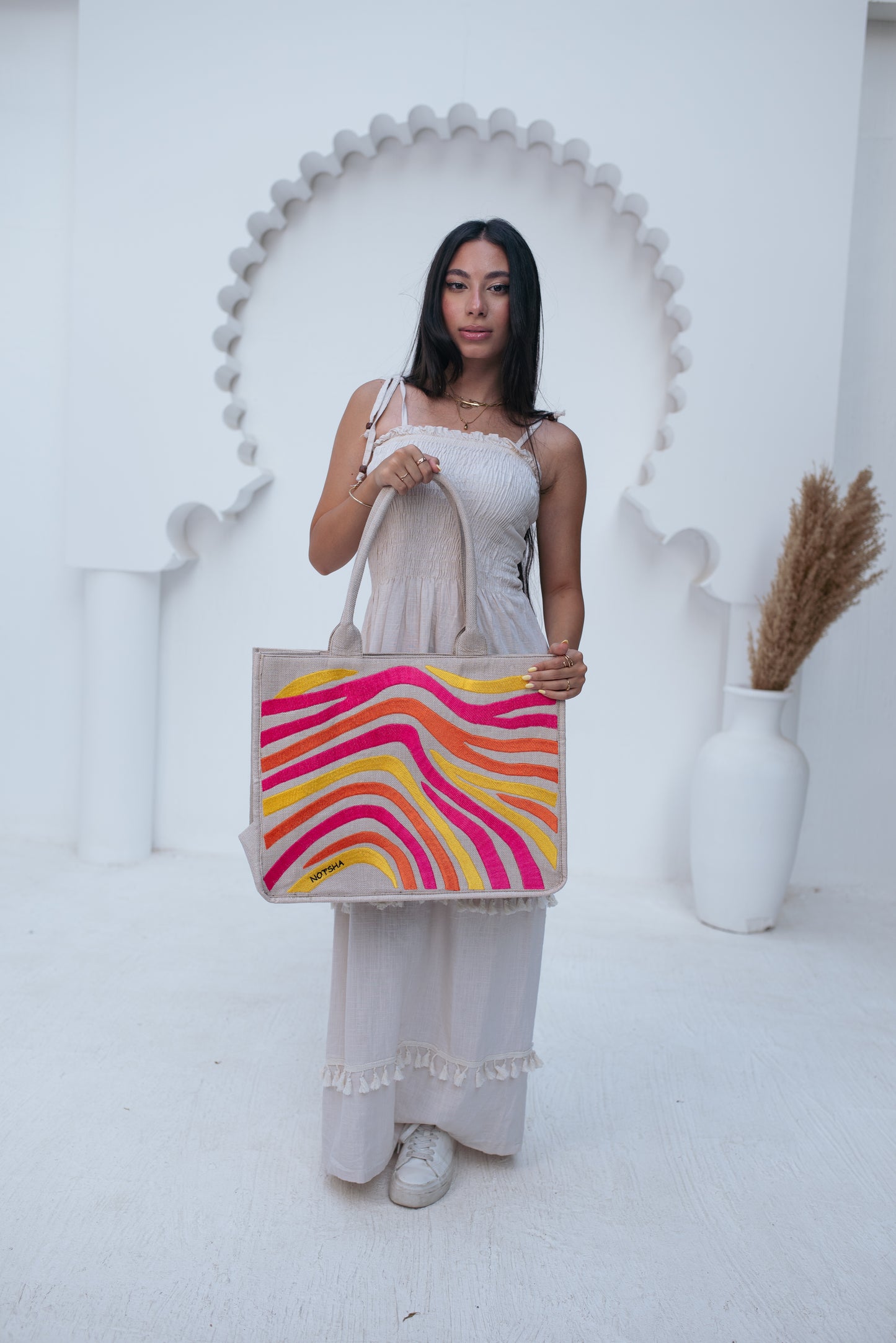 A bold blend of yellow , orange, and fuchsia