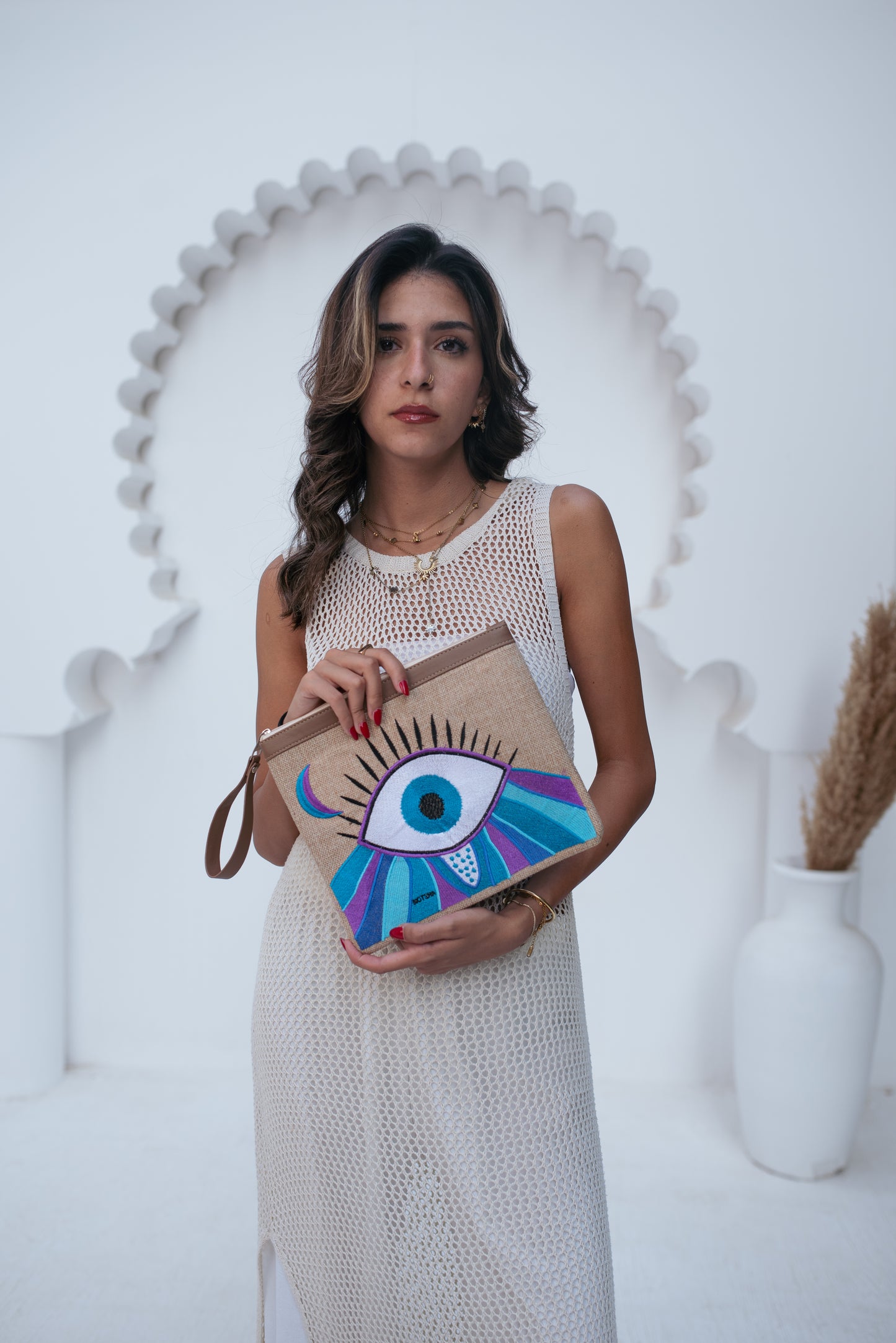 Purple with baby blue Evil Eye