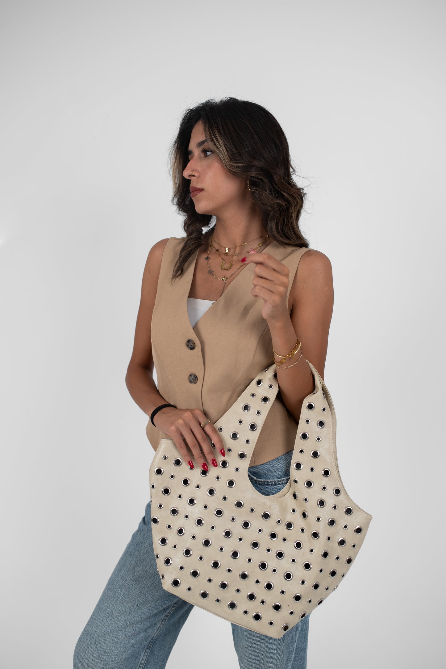 Beige Alura Leather Bag
