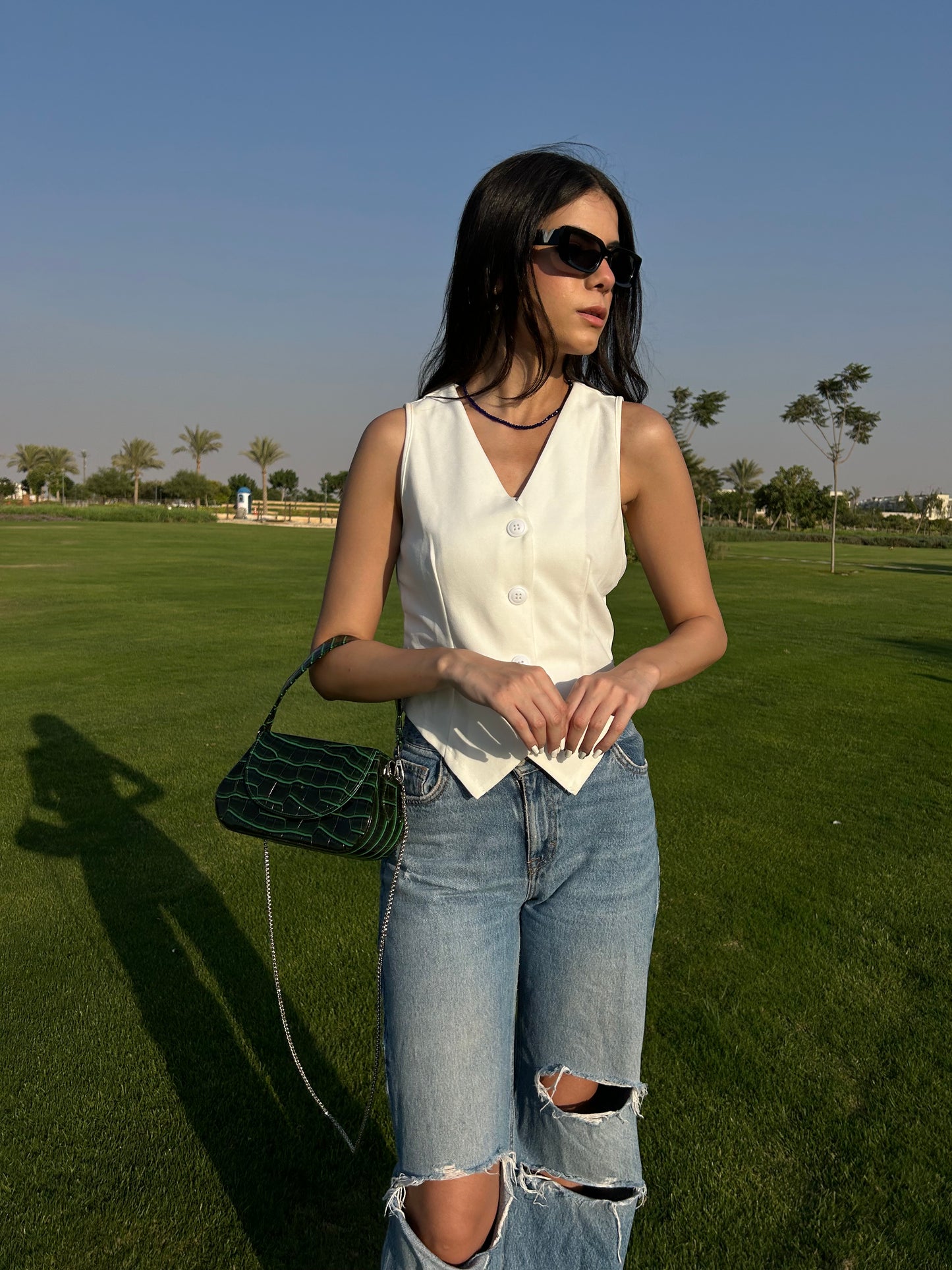 Green Leather Wave Bag