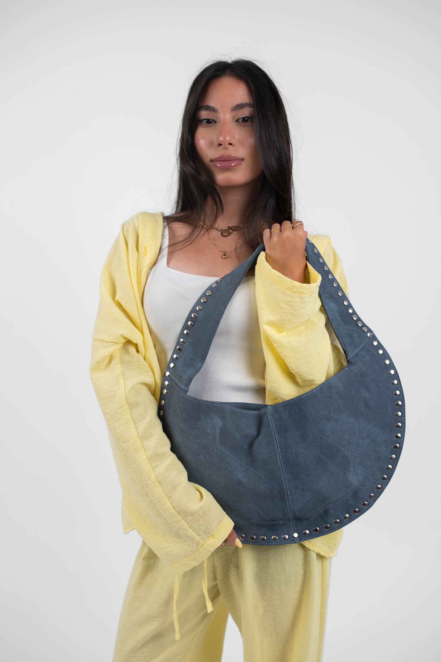 Blue Denim Jeans Leather Luna Bag