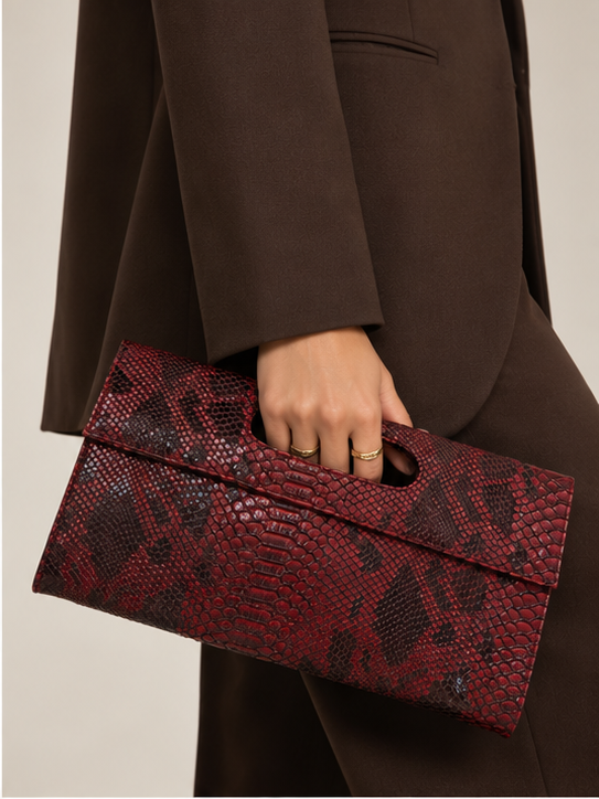 Burgundy snake leather Clutch