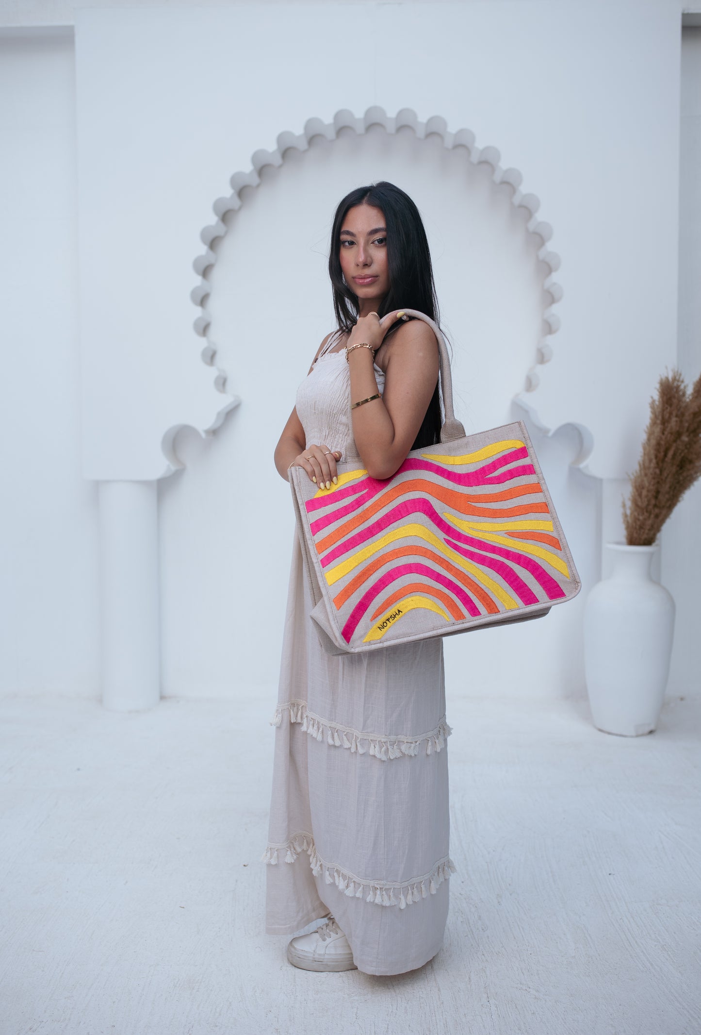 A bold blend of yellow , orange, and fuchsia