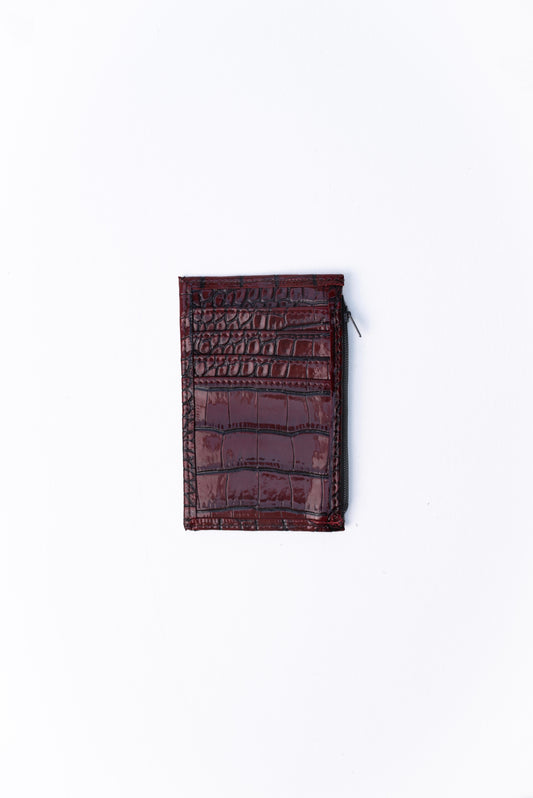 Burgundy Leather Zipper Cardholder