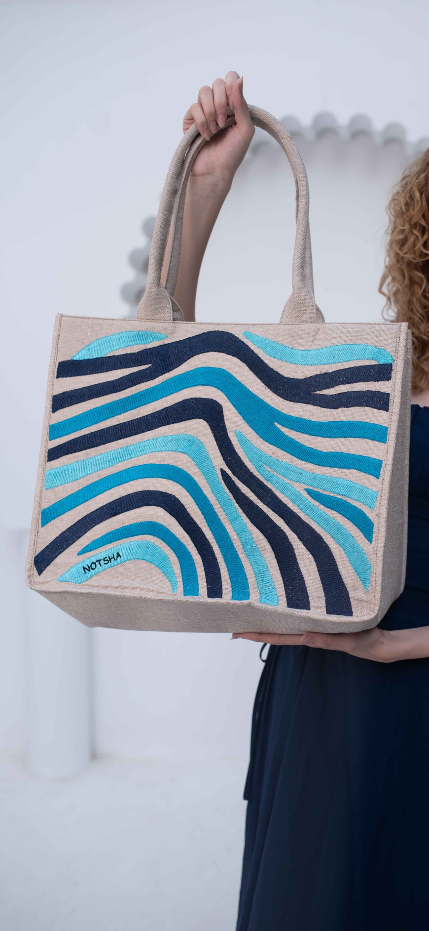 A serene wave of deep ocean navy, turquoise, and sky blue - Large