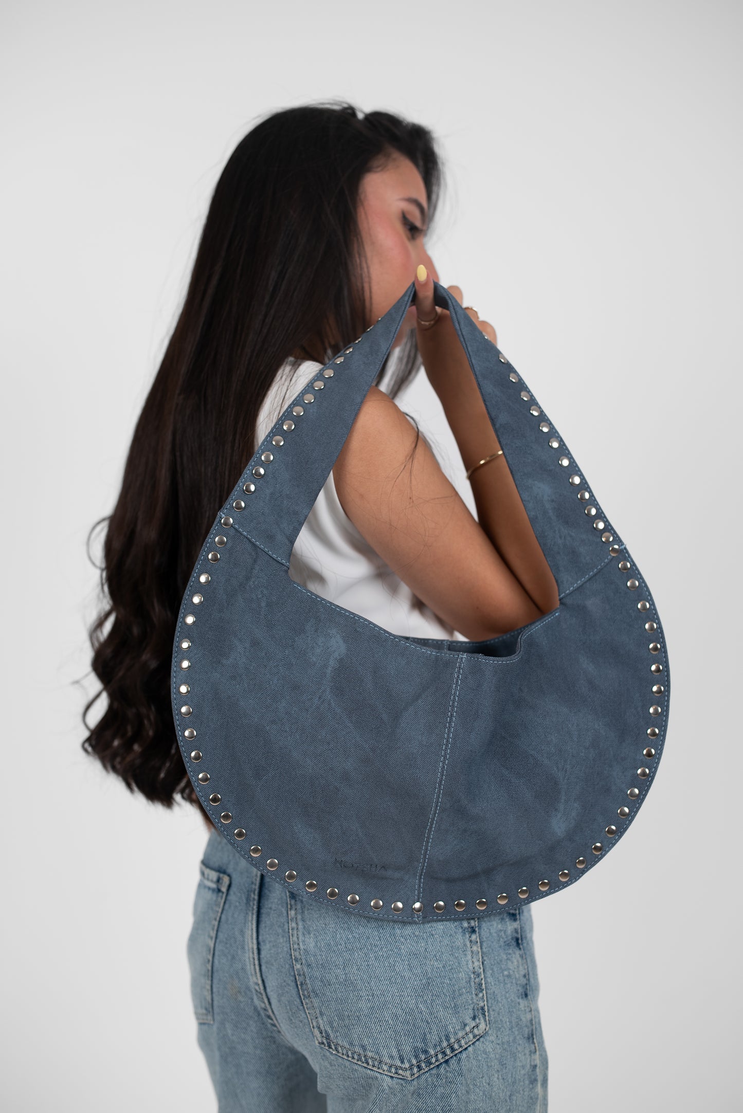 Blue Denim Jeans Leather Luna Bag