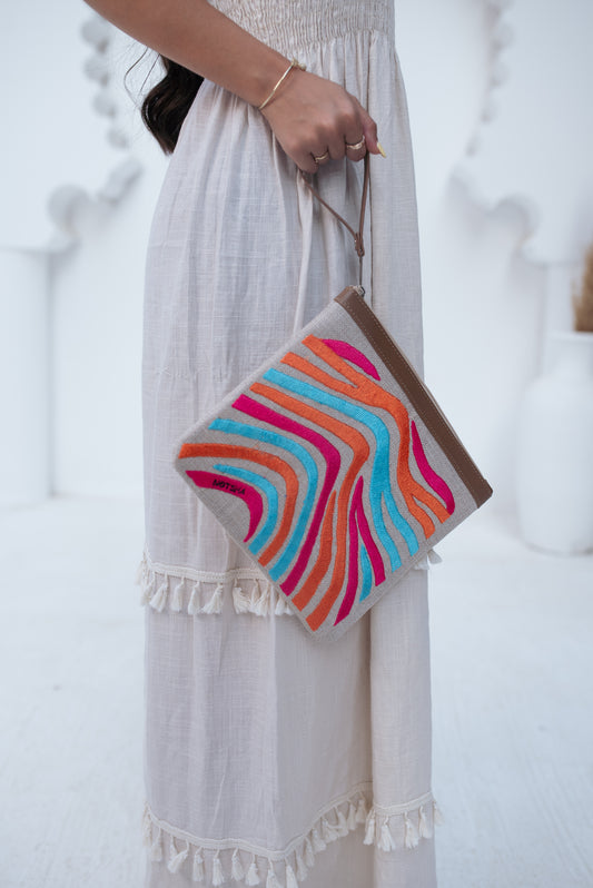 mix of baby blue, orange, and fuchsia.