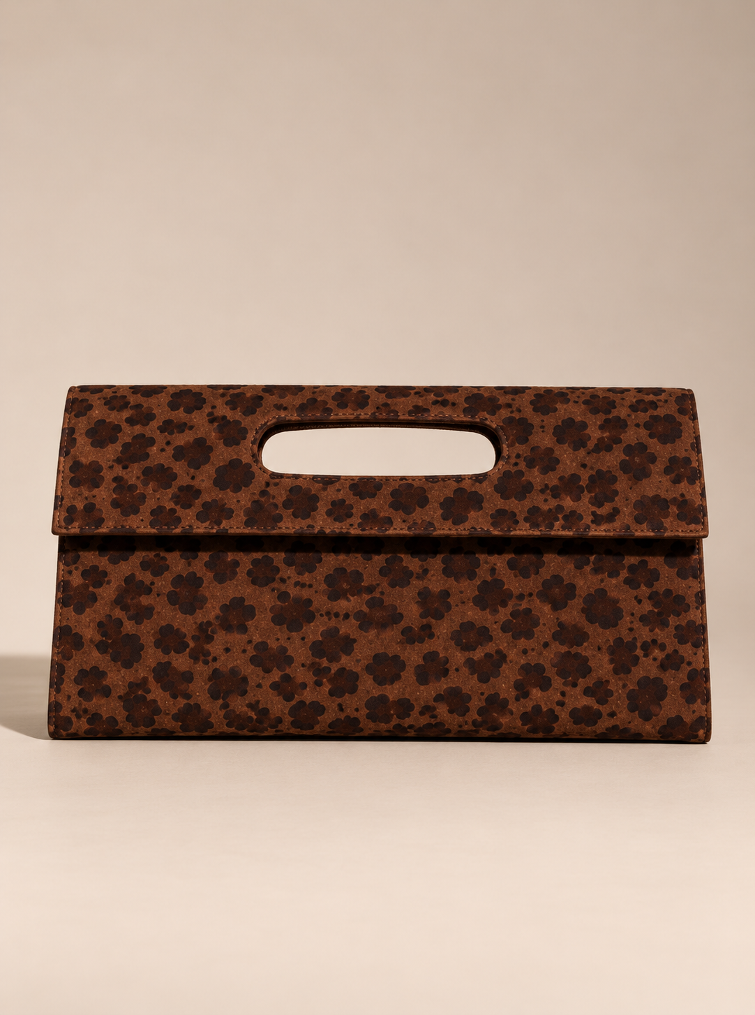 Brown Leopard Print Suede Clutch