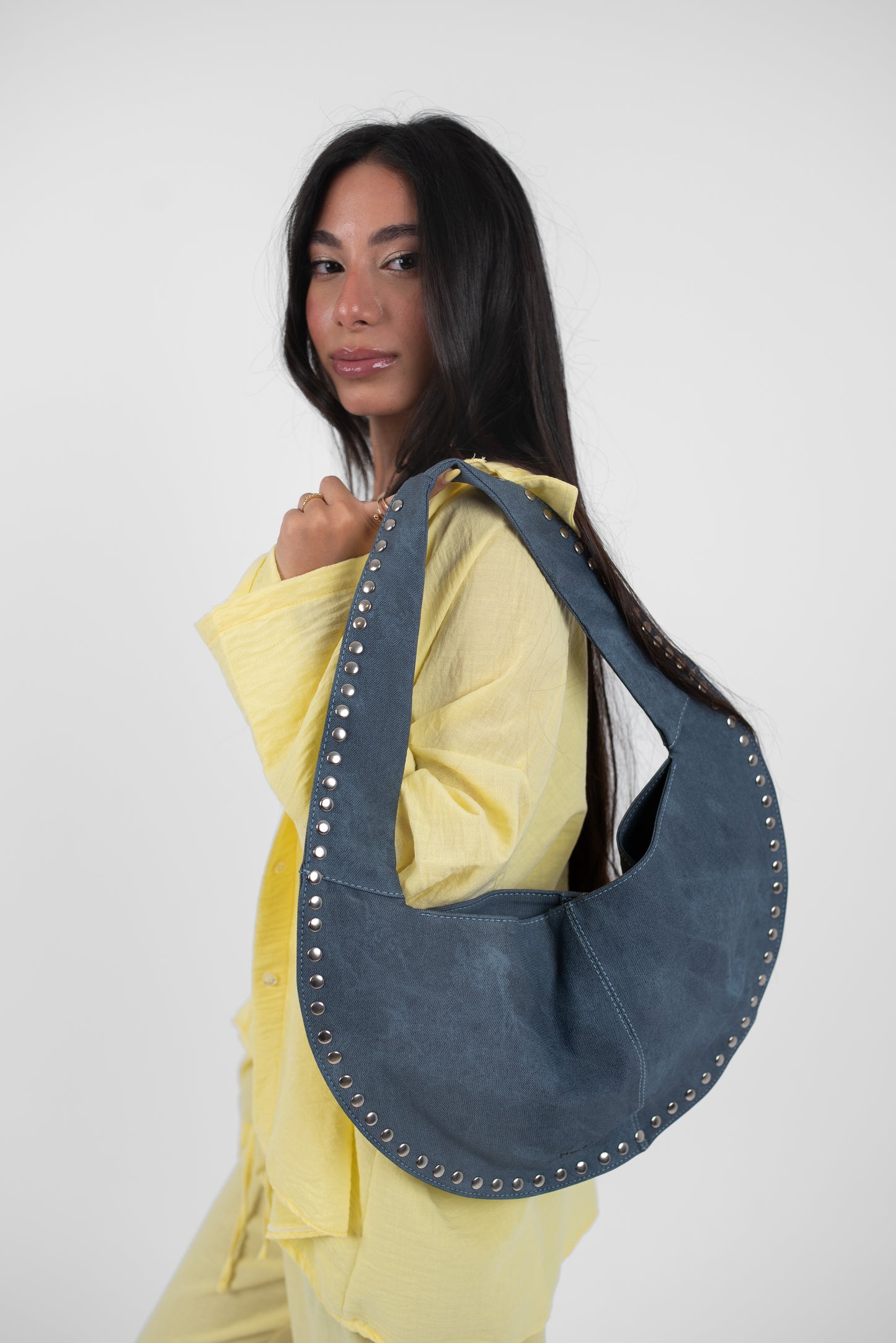 Blue Denim Jeans Leather Luna Bag