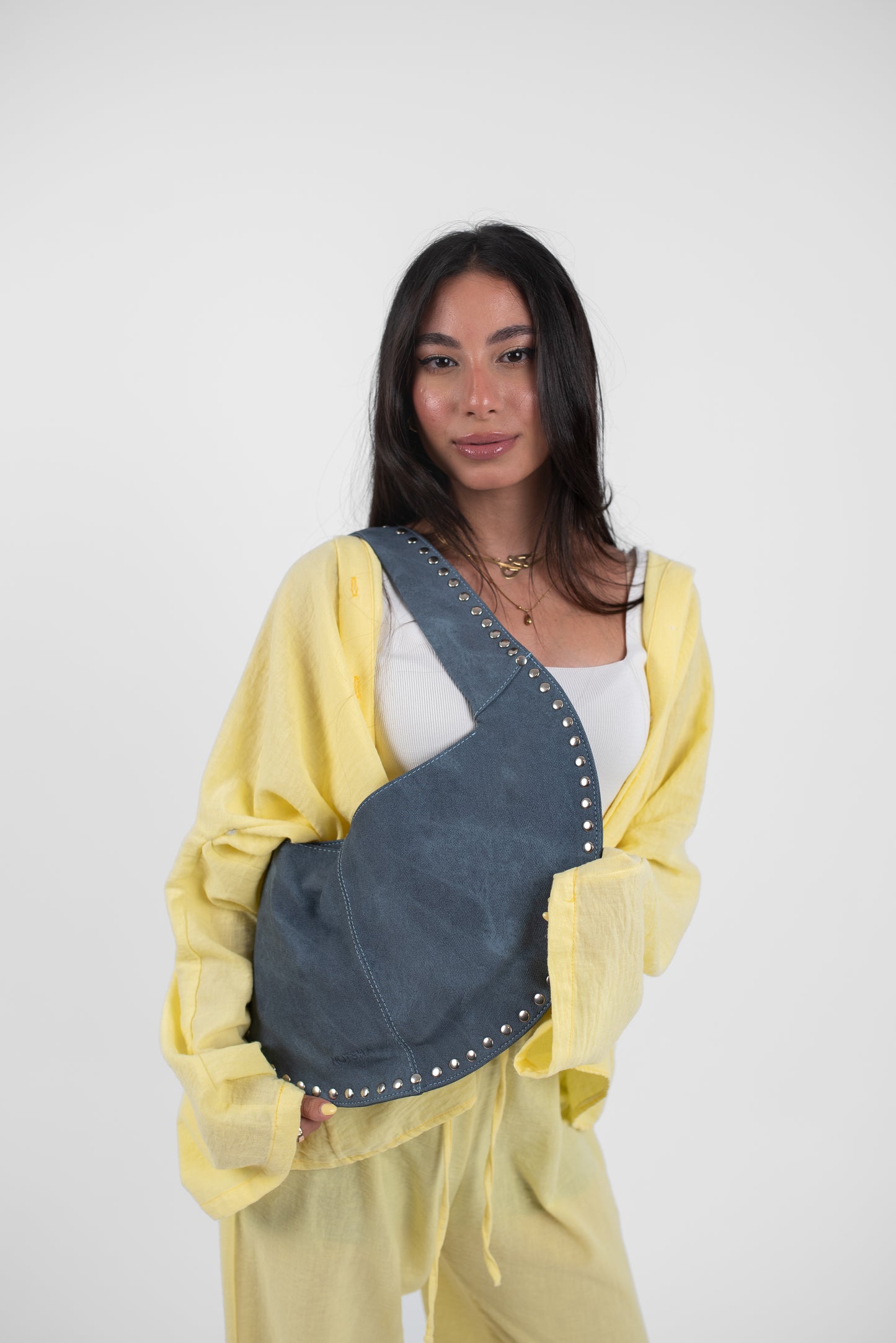 Blue Denim Jeans Leather Luna Bag