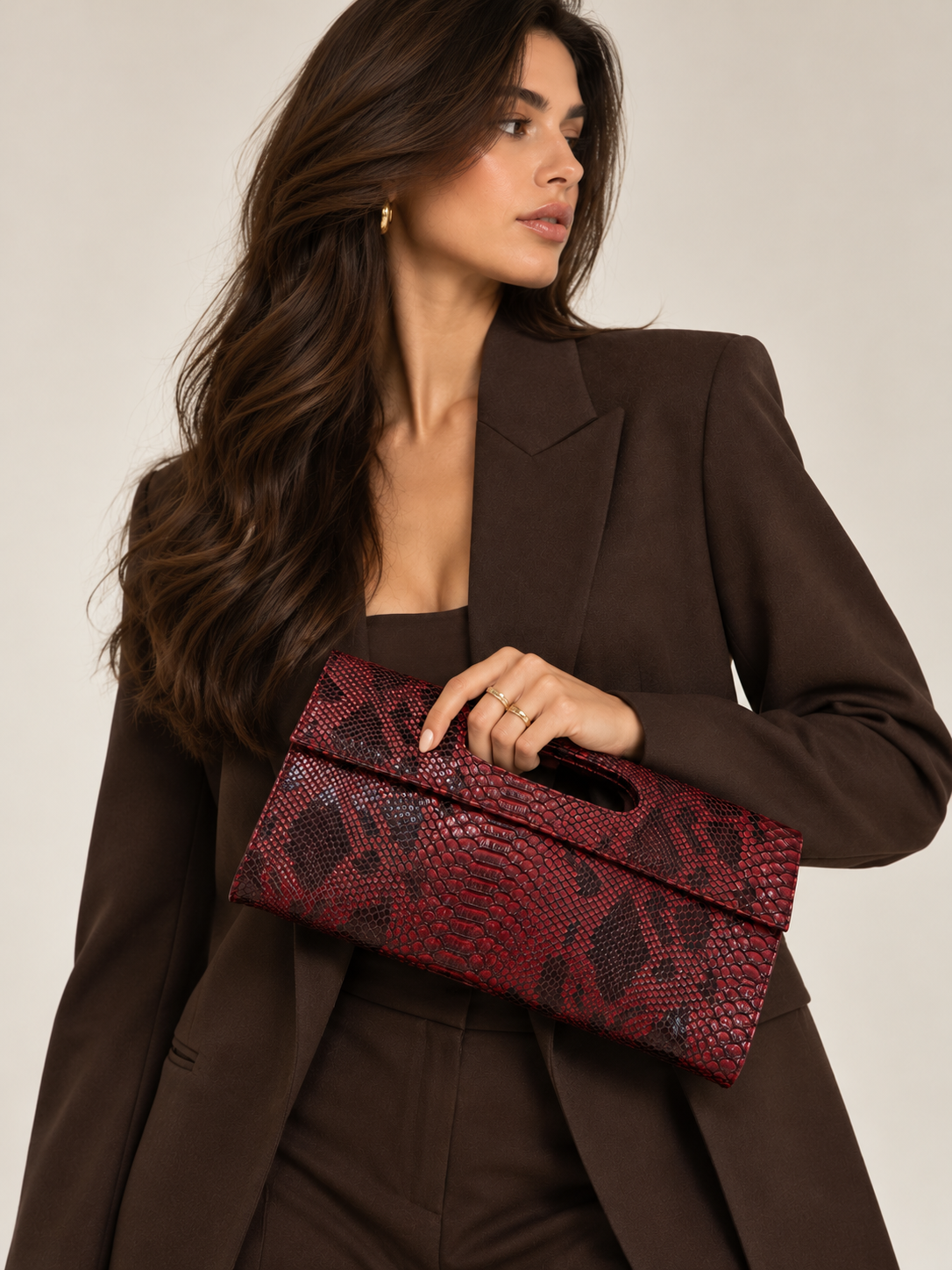 Burgundy snake leather Clutch