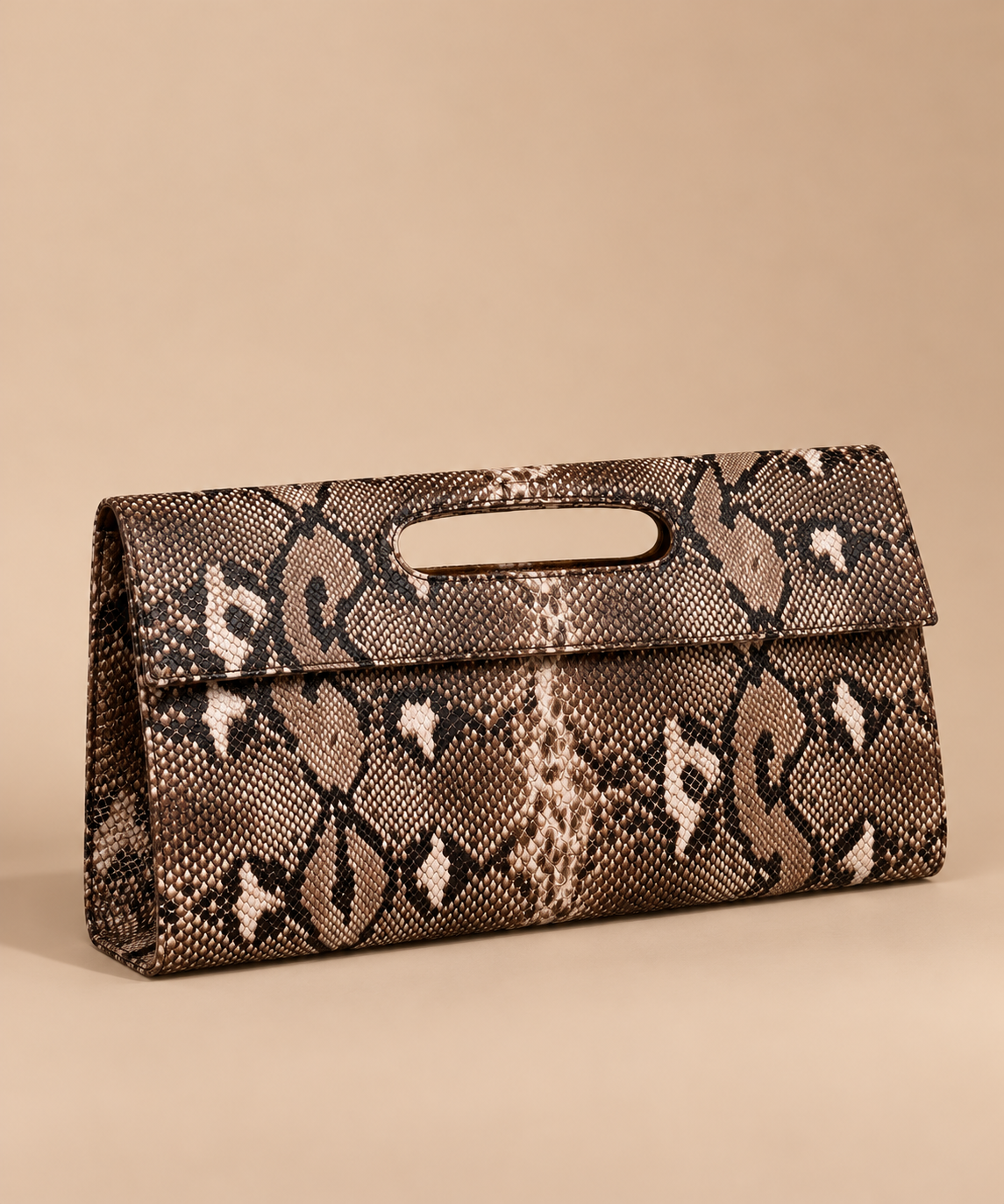 Beige Snake Print Clutch