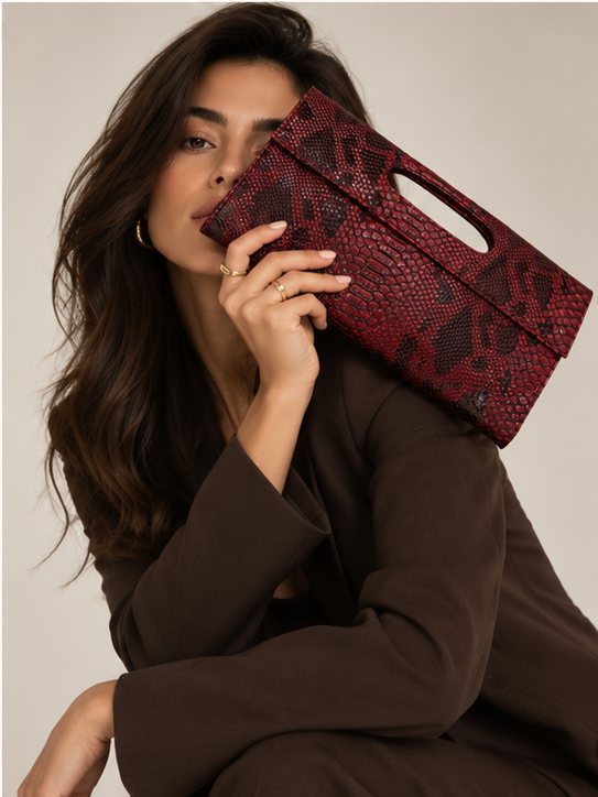 Burgundy snake leather Clutch
