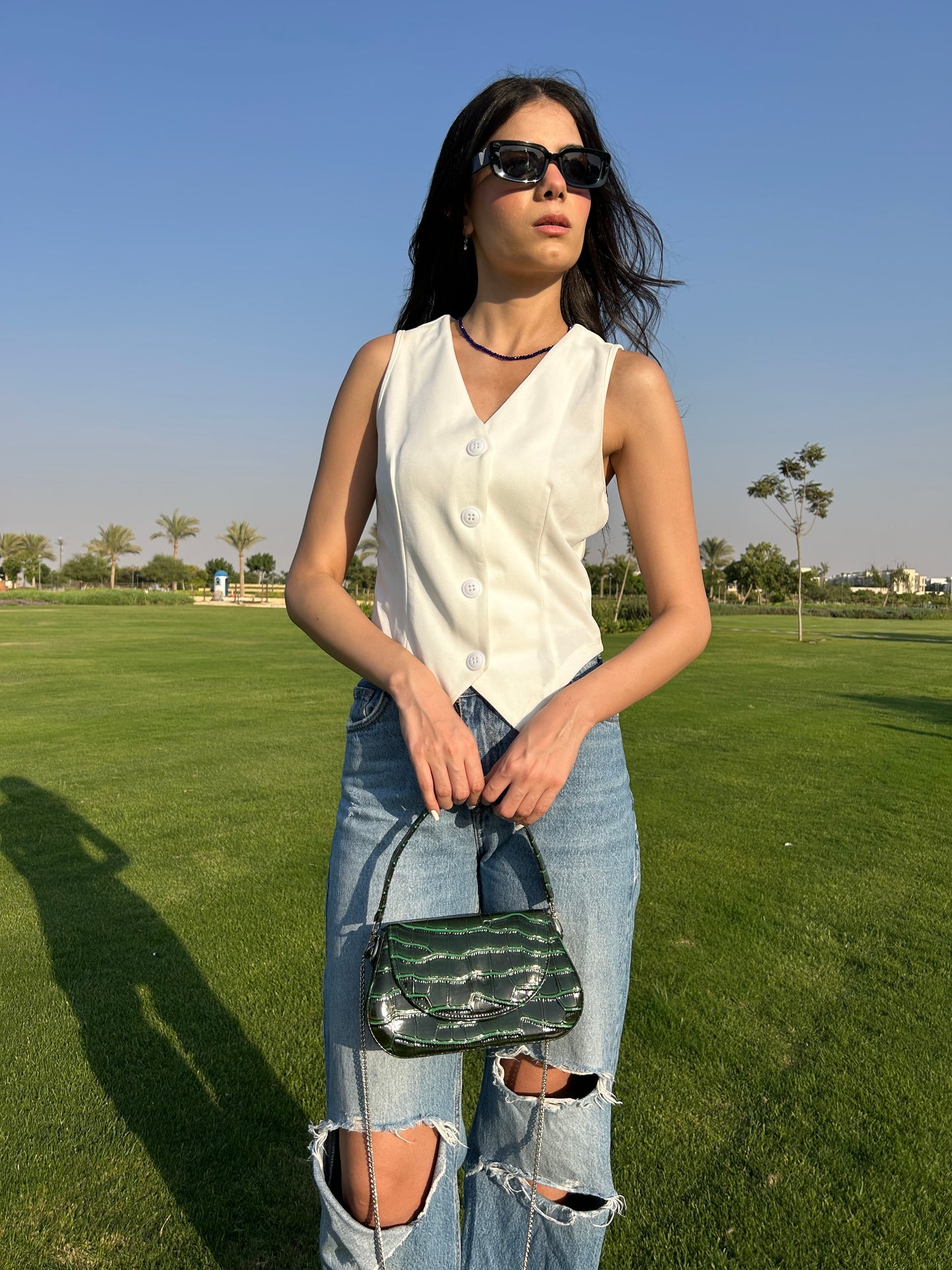 Green Leather Wave Bag