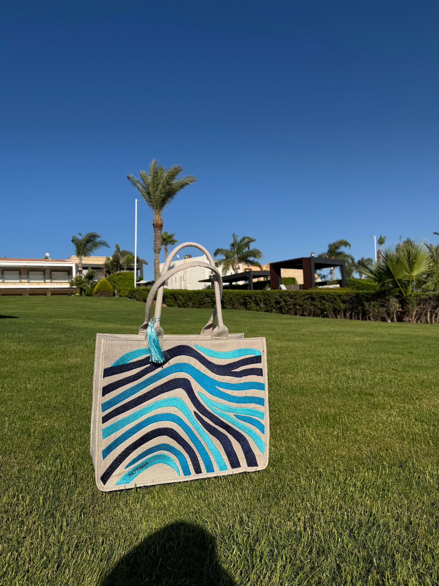 A serene wave of deep ocean navy, turquoise, and sky blue - Large